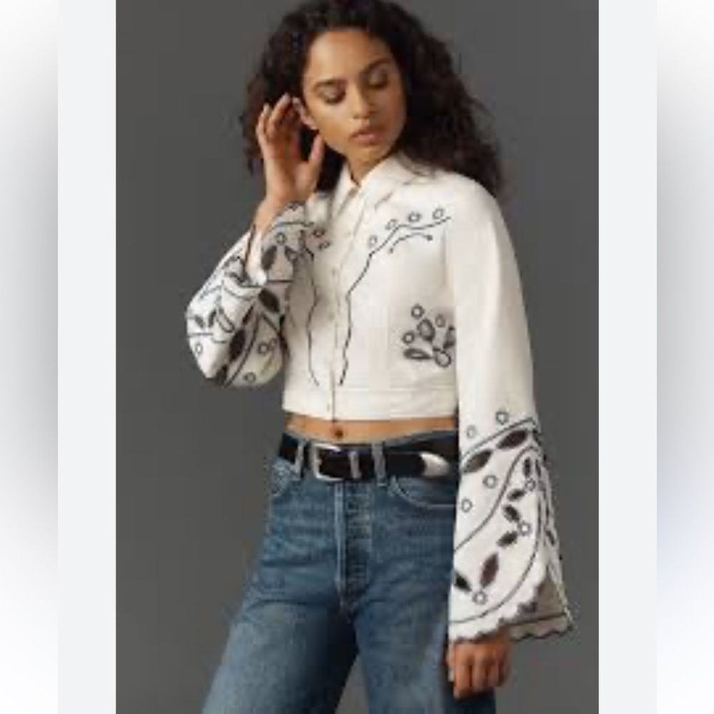 Anthropologie Let Me Be Eyelet Long-Sleeve Blouse - Picture 3 of 6